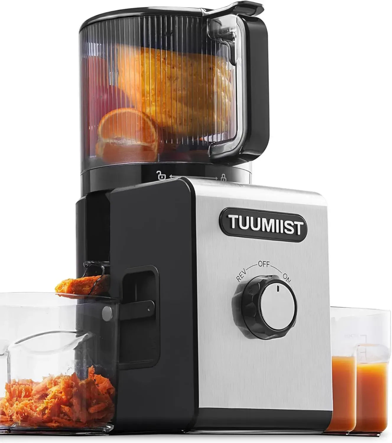 XXL-Entsafter 150mm, Testsieger für Obst & Gemüse, 3L Kapazität, 99% Saftausbeute, BPA-frei, Anti-Blockier-System, Ein-Klick-Reinigung, Schwarz
