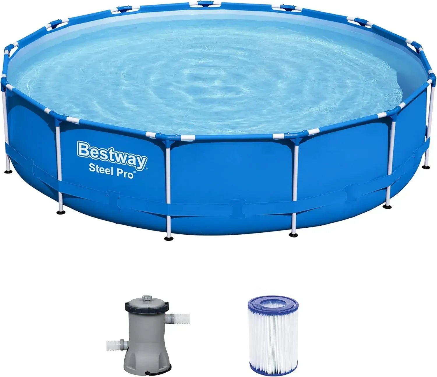 Bestway Stahlrahmen Pool-Set Ø 396 x 84 cm mit Filterpumpe, rund, blau