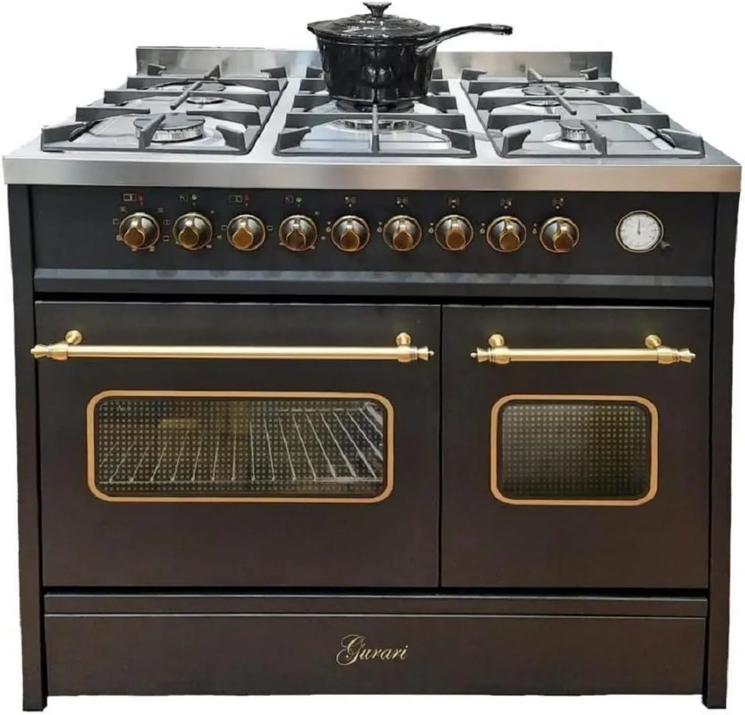 Retro Gasherd 90 cm mit Elektrobackofen, 89L, 8 Funktionen, Umluft, Grill, 5 Brenner, 4 kW WOK, Erd- und Propangas