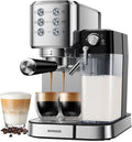 Professionelle Espressomaschine aus Edelstahl mit Milchaufschäumer, 1350W, 20 Bar Druck