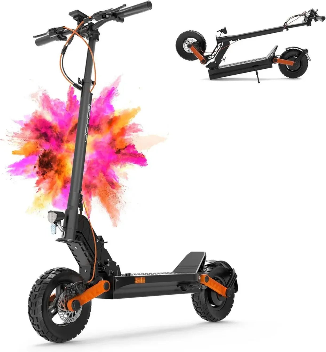 JOYOR Elektroroller S/F-Serie, 40-100 km Reichweite, 150 kg Tragkraft, Einzel- oder Doppelmotoren, 10-Zoll-Offroad-Reifen
