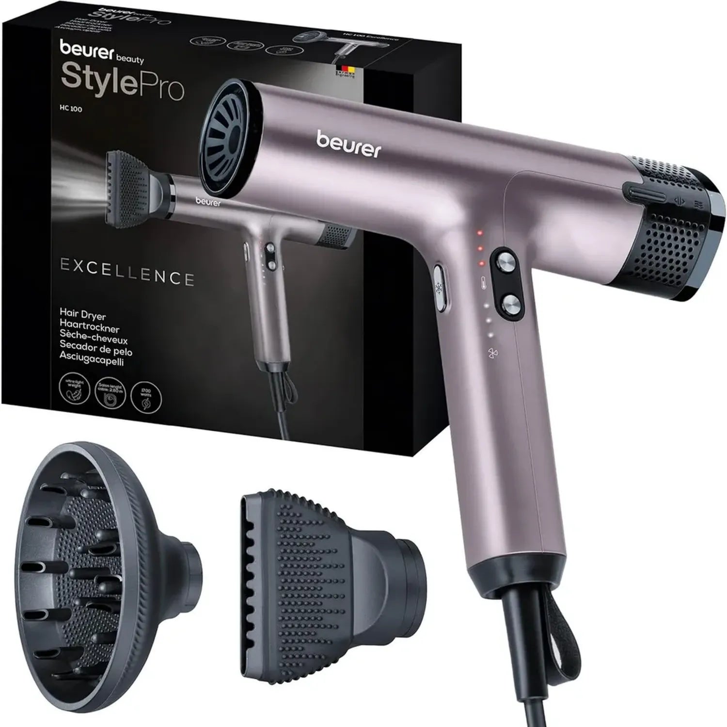 Beurer HC 100 Profi-Haartrockner mit Digitalmotor, schnelles Trocknen, leicht & leise, Ionen-Technologie, inkl. Volumendiffusor
