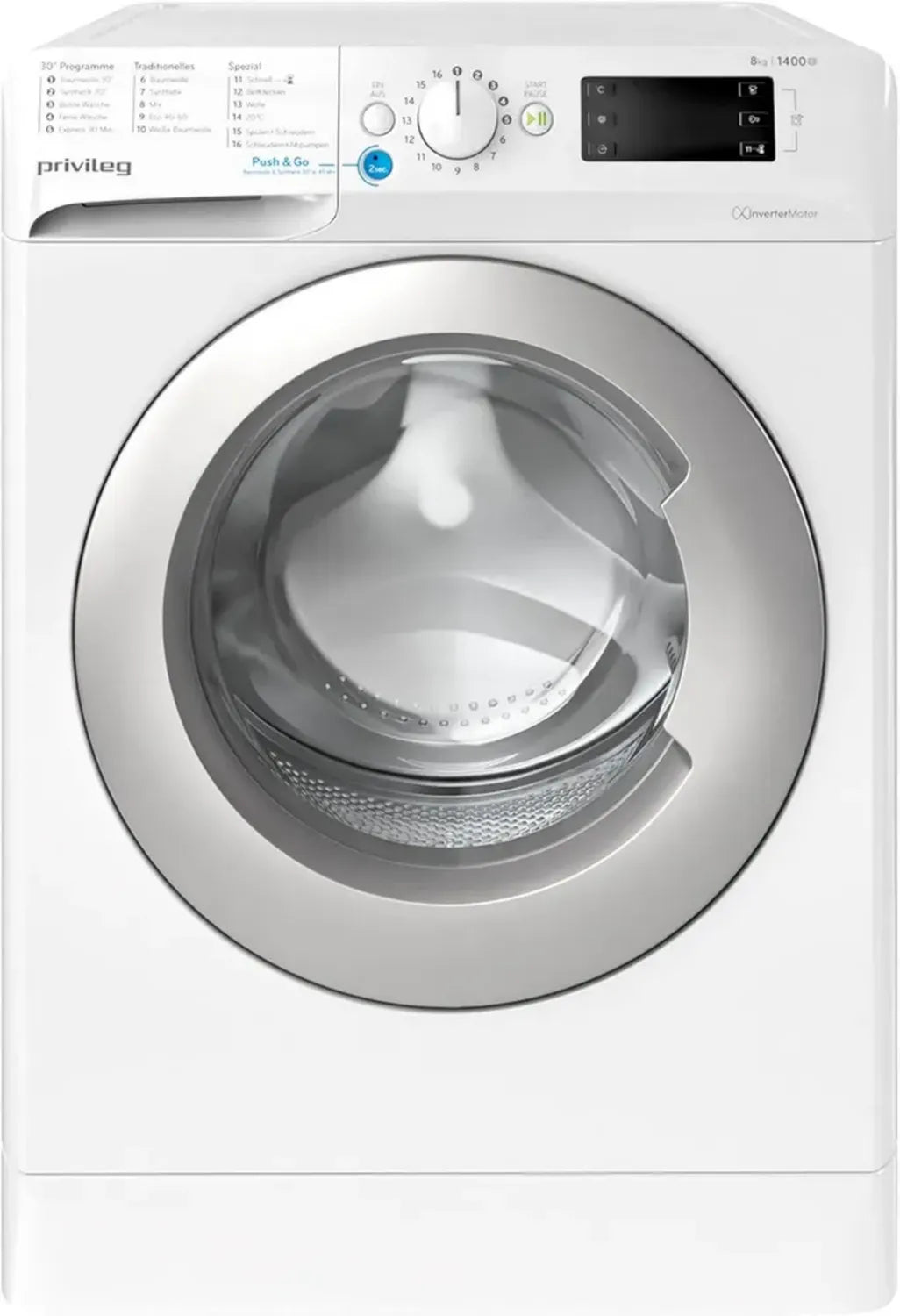 Privileg PWF X 853 A Waschmaschine Frontlader, 8 kg, 1351 U/min, Energieklasse A, Push&Go, Startzeitvorwahl, Kurzprogramme, Inverter-Motor, Wasserschutz, Kindersicherung