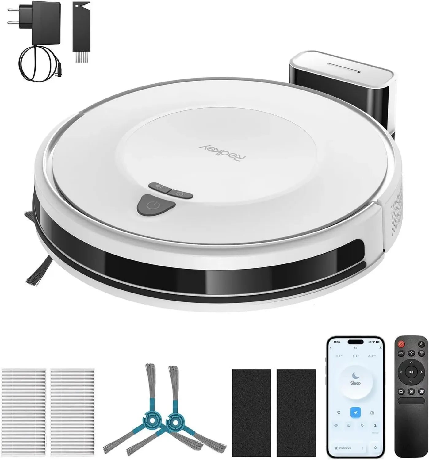 Redkey E6 Saugroboter, Starke 7000 Pa Saugkraft, Intelligente Navigation, 170 Min Akkulaufzeit, Mit Ladestation, Fernbedienung und App, Perfekt für Tierhaare, Teppiche und Hartböden