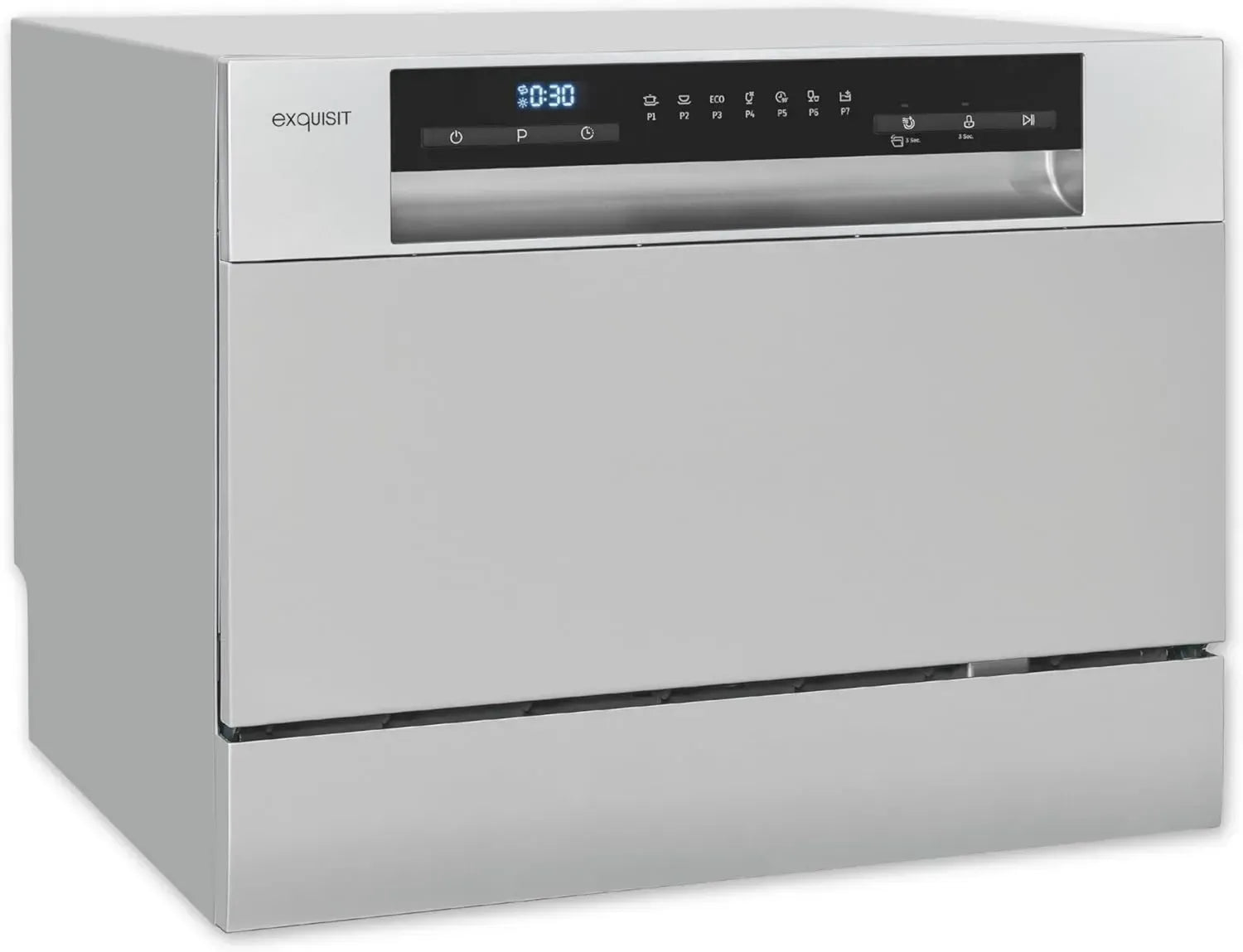 Kompakter Tischgeschirrspüler 55 cm, Eco-Modus, automatischer Türöffner, Exquisit GSP5206-030D Silber