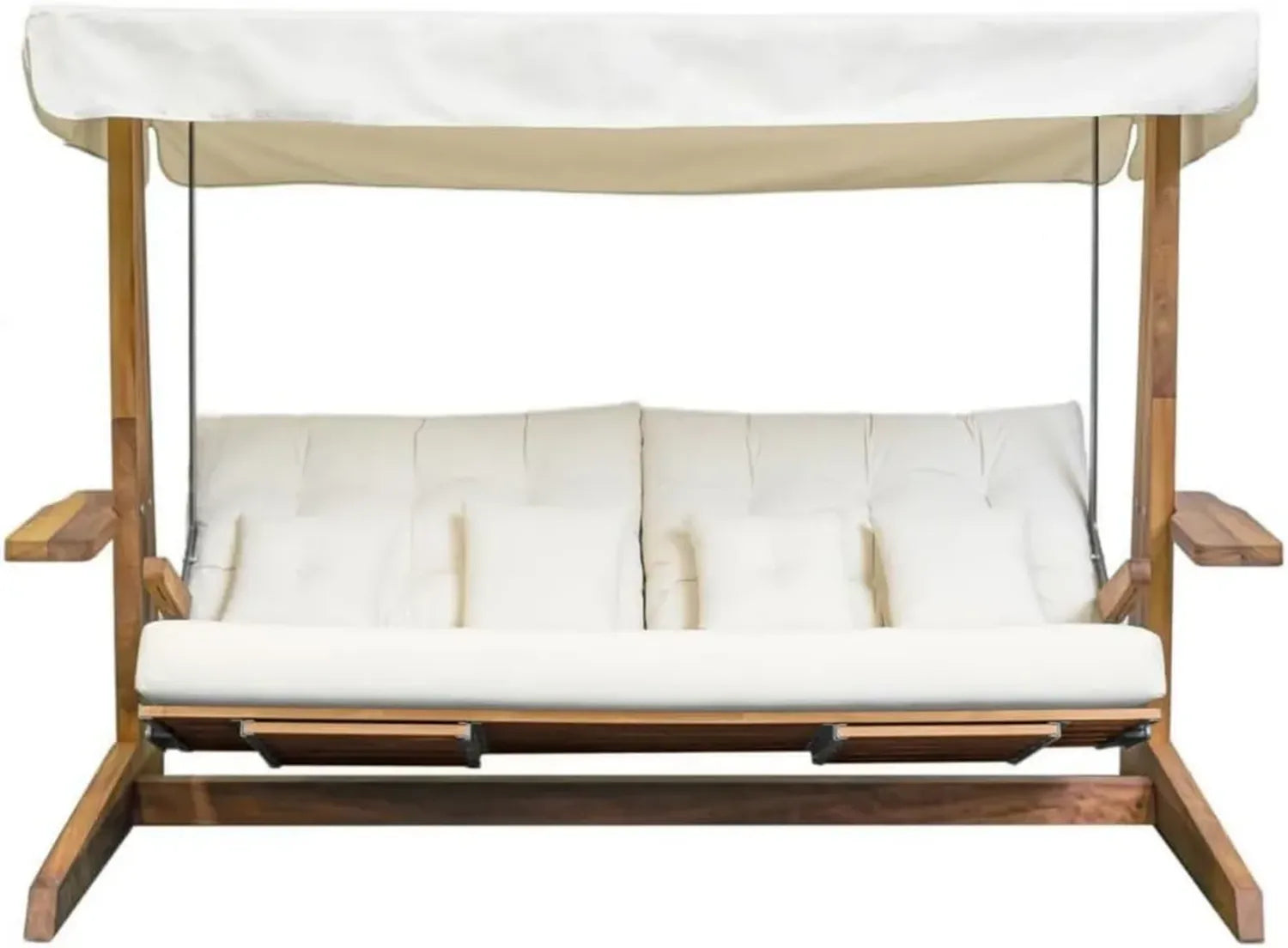 WESTMANN Garten-Holzschaukel Luna mit Sonnendach, Beige, für 4 Personen