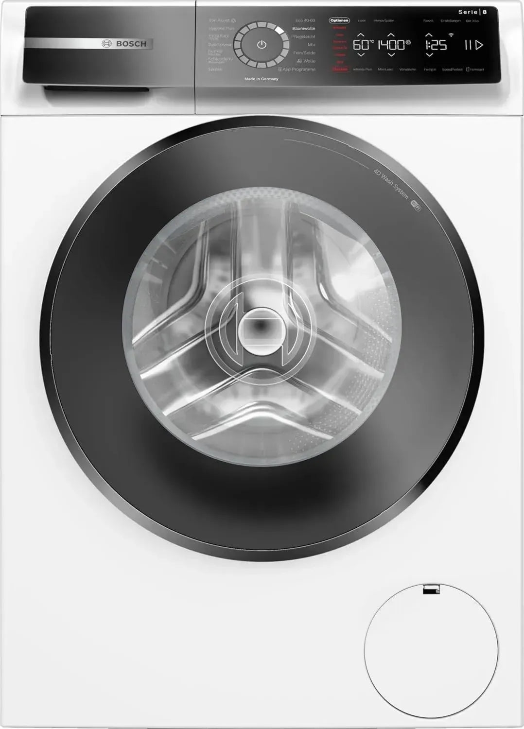 Bosch Serie 8 Waschmaschine 9 kg, 1400 U/Min, Iron Assist Dampf, Mini Load, Easy Start, Fernüberwachung, Hergestellt in Deutschland