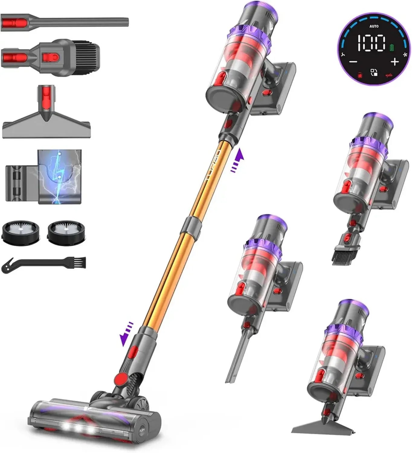 Kabelloser Coovy SU7 Staubsauger, 580W Leistung, 55.000Pa Saugkraft, 75 Min Laufzeit, ideal für Teppiche und Tierhaare
