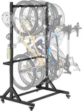 monTEK Robuster Fahrradhalter für 5 Fahrräder, Vertikal mit 5 Haken & 6 Helmhaken, Indoor & Outdoor mit Rollen