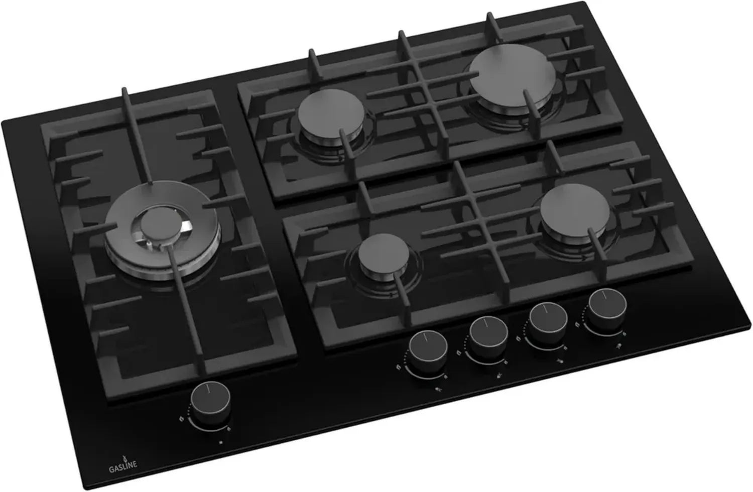 Einbau-Gasherd mit 5 Brennern, Glaskeramik, WOK-Brenner 3,8 kW