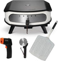 Cozze® 17 Rotierender Pizzaofen mit LED-Beleuchtung & Geschenkset: Pizzaschaufel, Thermometer, Pizzaschneider